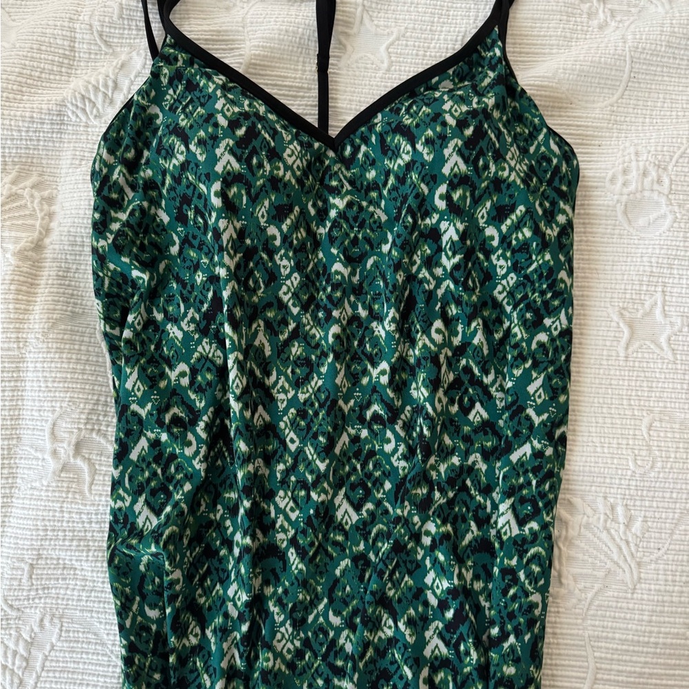 Green Patterned V-Neck Tankini Top Swimwear